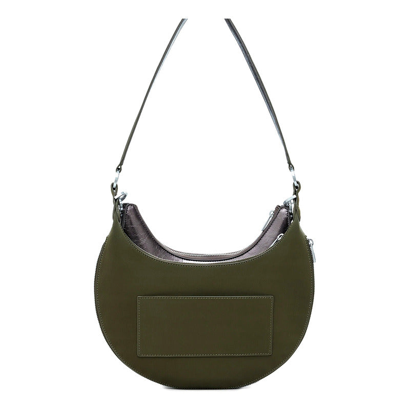 Bolso Doble Para Dama Mod. 25waxpah Marca Desigual® Verde Musgo/ Níquel Lisa Níquel Verde Musgo
