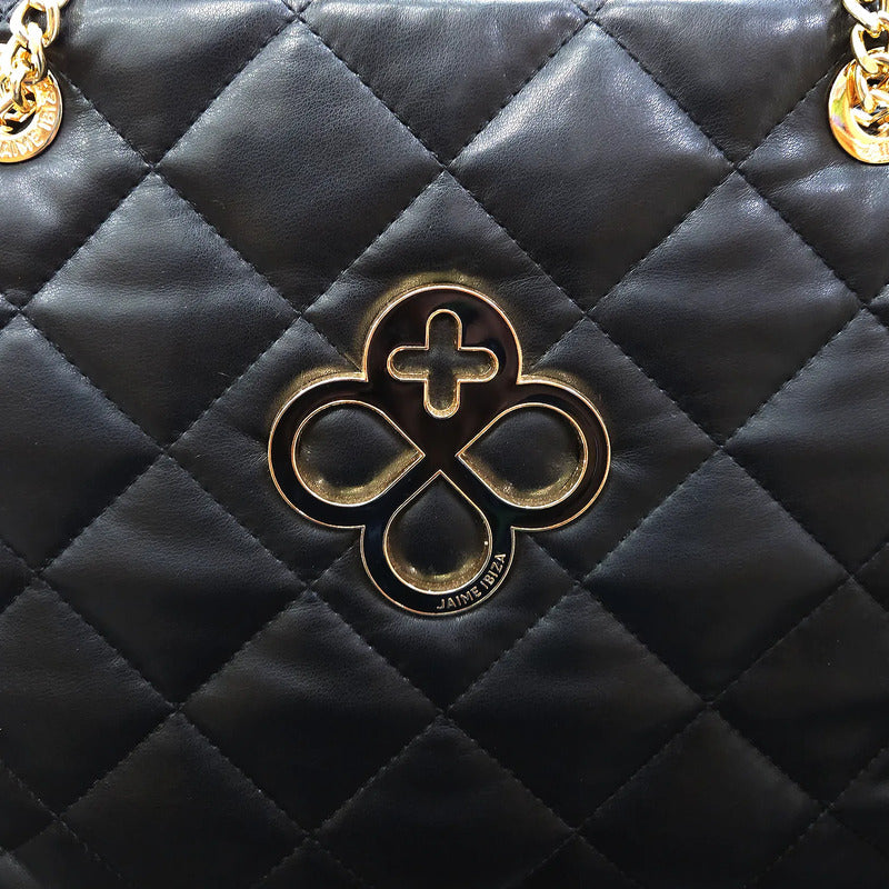 Bolso Satchel Para Dama Mod.2809 Marca Jaime Ibiza® Negro Rombos Oro Dorado