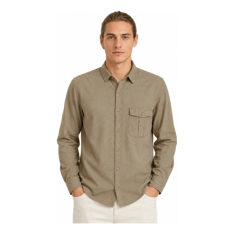 Camisa Lino Regular Fit Para Hombre Mod. Le2604 Roosevelt® Terracota Lisa M