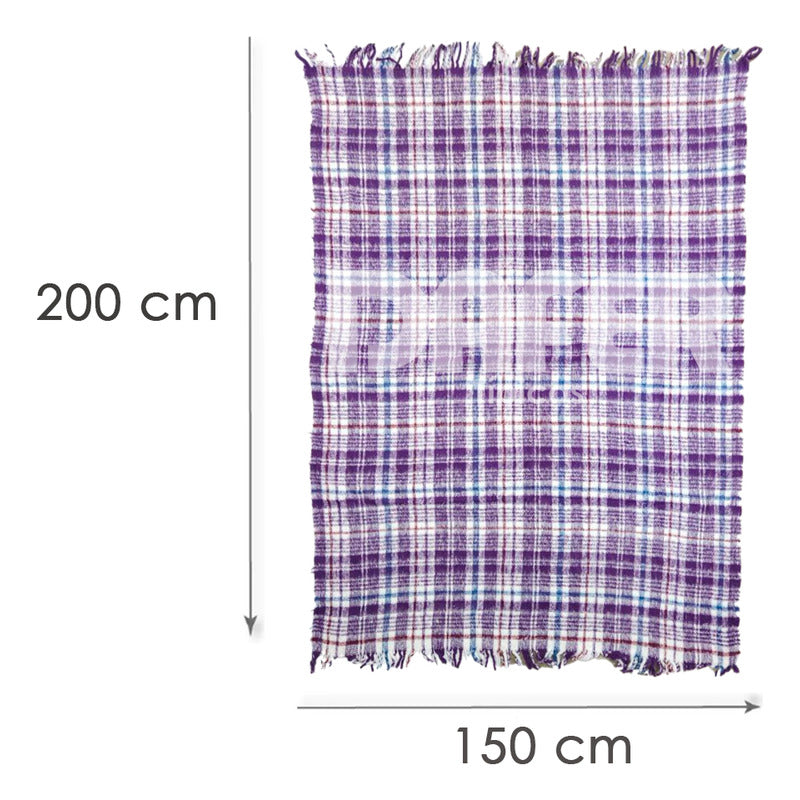 Cobija Mexicana Tilma De Color Mod.fl 2x1.50m Económica Cuadros 1.1 Kg Morado