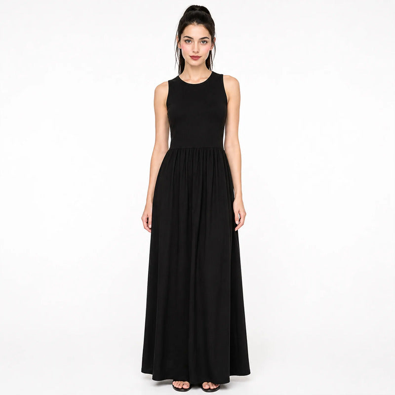 Vestido Largo Maxi Casual Para Mujer Mkmv0091 Makn & Co® Negro Lisa G