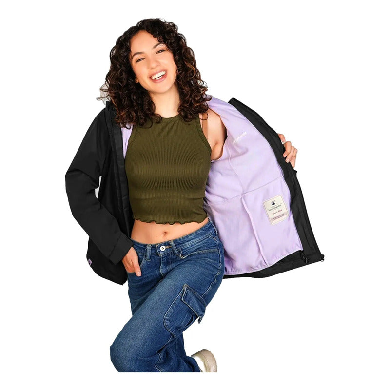 Chamarra + Sudadera Para Dama Mod. Dw89-pol8159 Greenlander® Negro/lila Eg Liso
