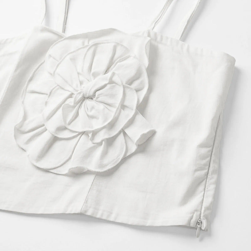 Blusa Top De Tirantes Con Flor Desmontable Al2107 Julys® Blanco Lisa Ch