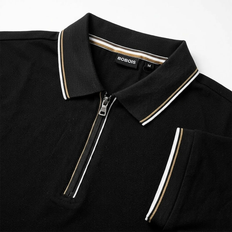 Playera Polo Casual Con Cierre Para Hombre A61415 Bobois® Negro Liso Ch Lisa