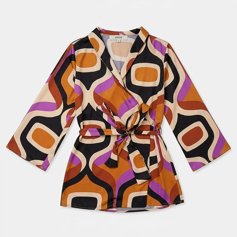 Blusa Estampado Retro Para Mujer Mod. T41100 Marca Bobois® Multicolor Retro G