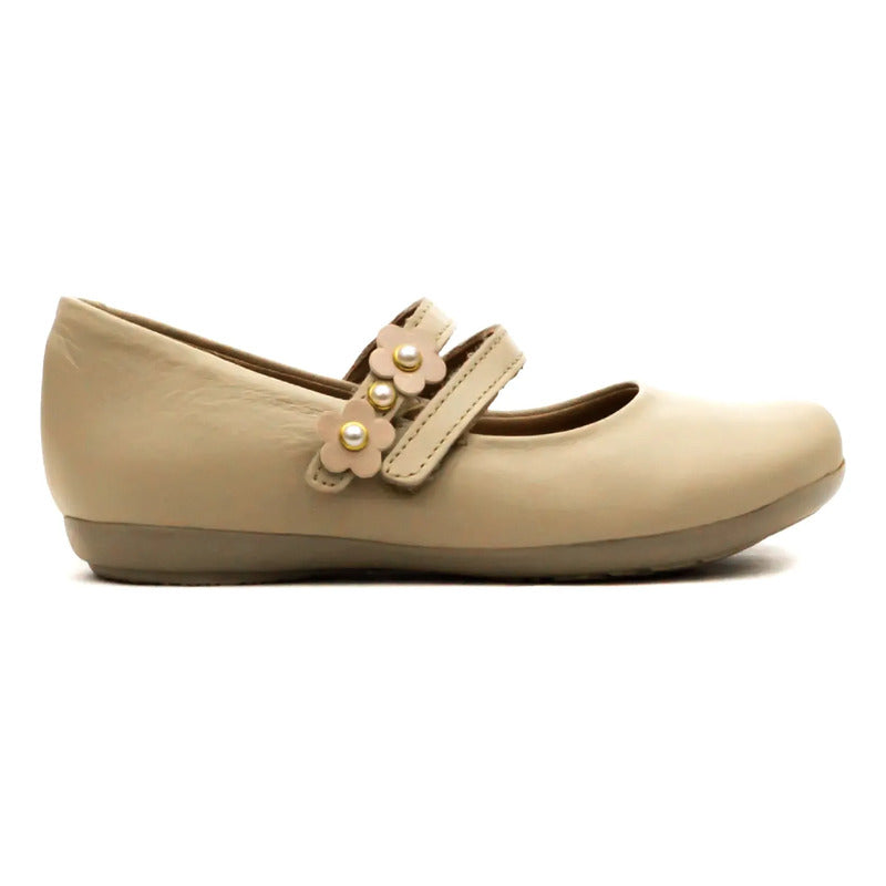 Flats Casuales Para Niñas Mod.45106l Marca Coqueta Y Audaz® Beige Lisa 20 Mx