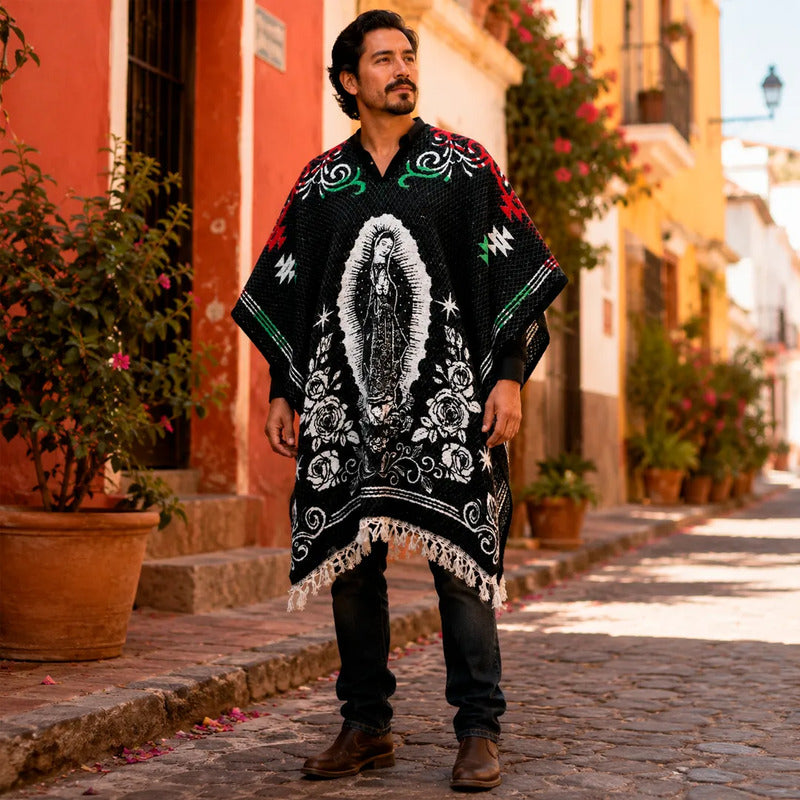 Jorongo Gaban Artesanal Mexicano Colores Virgen Tricolor Virgen Xg