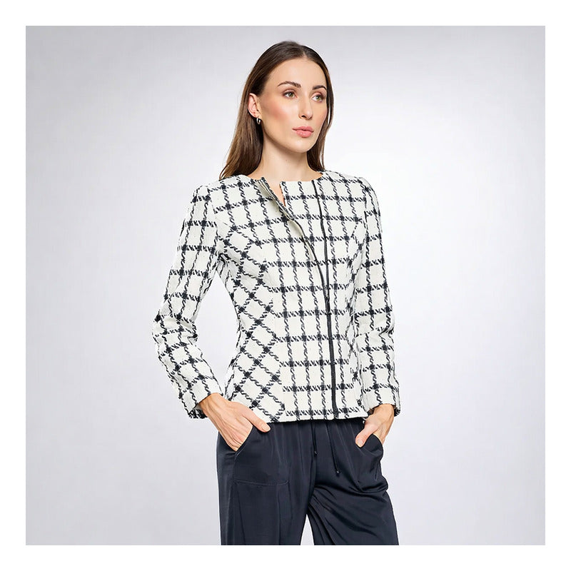 Chamarra Bouclé Houndstooth Para Dama Marca Vanity®