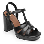 Sandalia Tacón Alto Para Mujer Mod.134401 Marca Flexi® Negro Liso 23.5 Mx