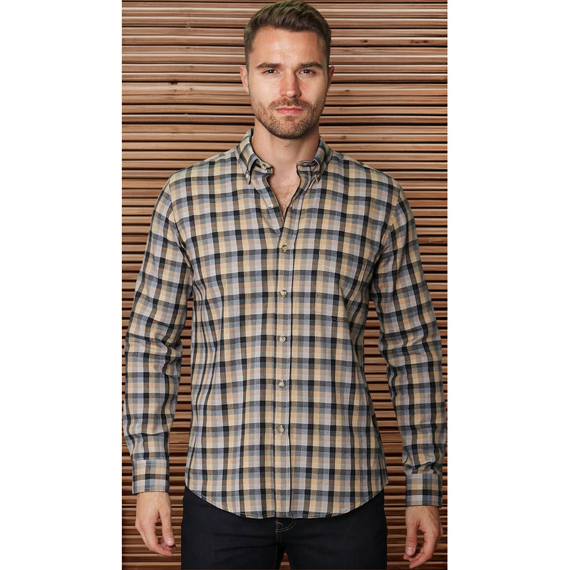 Camisa Para Hombre Manga Larga Cuadros Marca Bobois®