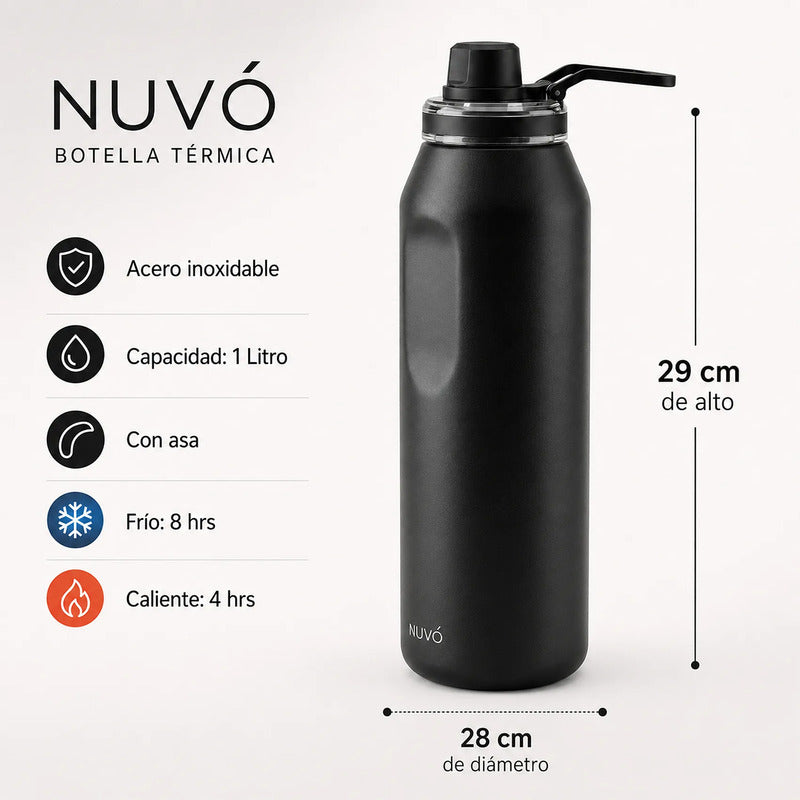 Termo De Acero Inoxidable Insulado 1 Litro Marca Nuvó® Negro