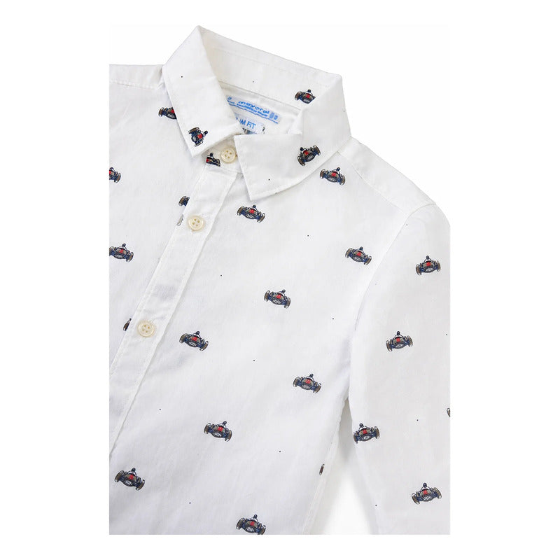 Camisa Estampada Para Niño Mod. 4121 Marca Mayoral® Blanco Carritos 3