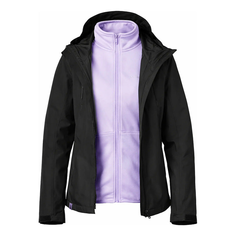 Chamarra + Sudadera Para Dama Mod. Dw89-pol8159 Greenlander® Negro/lila G Liso