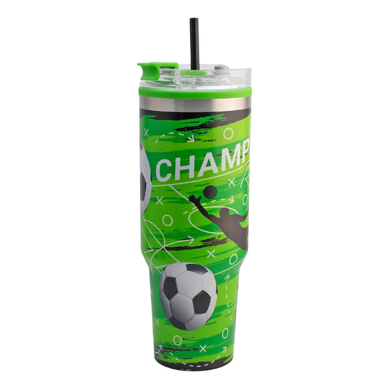 Termo Doble Pared Futbol 1.2l Con Rosca Y Asa Top Choice® Verde