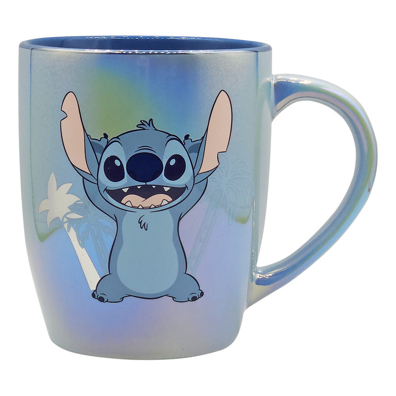 Taza Tarro Grande De Cerámica Iridiscente 740ml Stitch Agua
