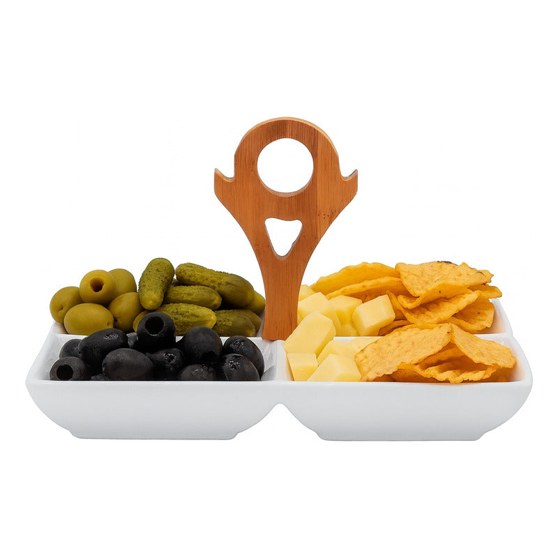 Botanero De Pocelana 4 Compartimentos Mod.pser4 Blanco