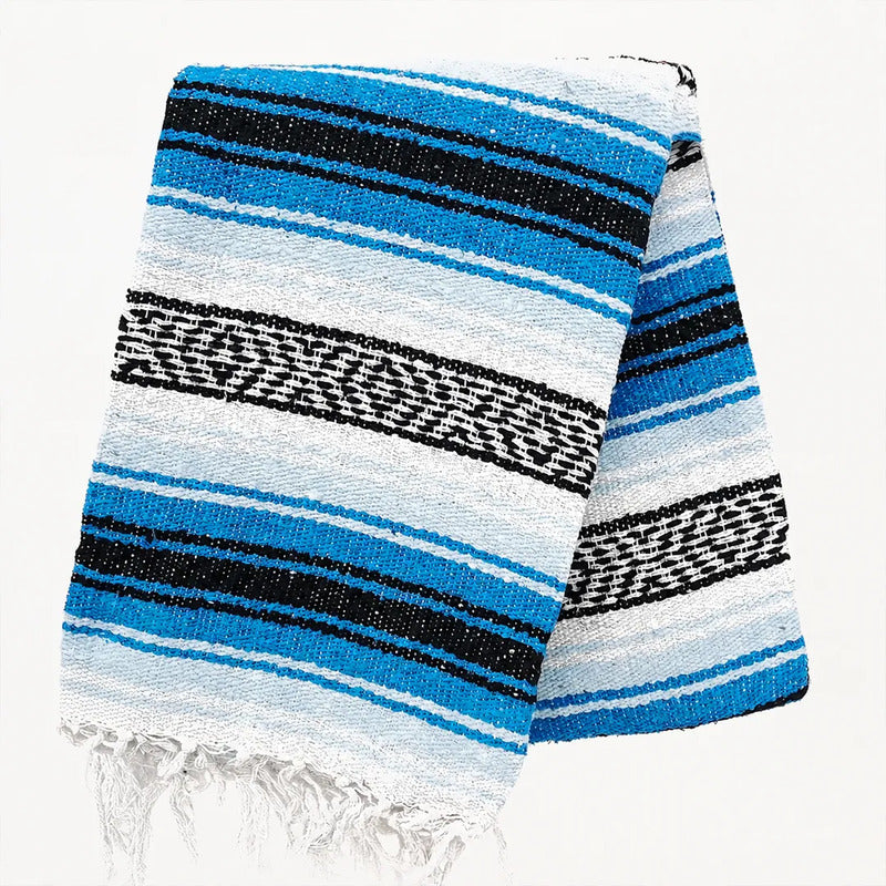 Falsa Artesanal 1.90m X 1.20m Cobija Multiusos Mexicana Geométrico 1 Kg Azul Claro