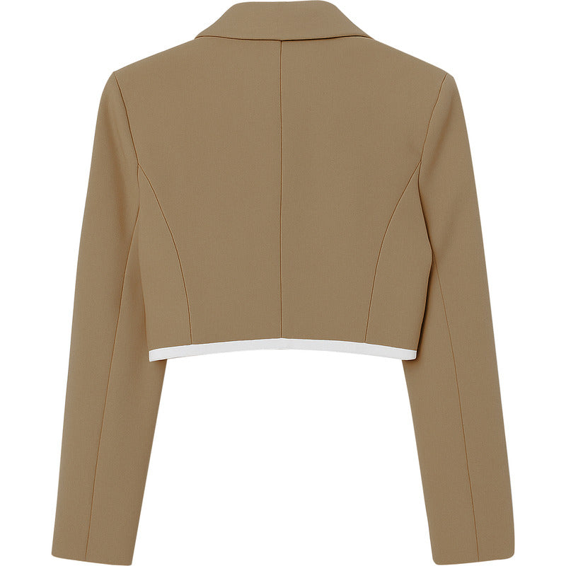 Blazer Casual Corto Para Dama Mod. Bj07377 Marca. Blashe® Marrón Claro Lisa M