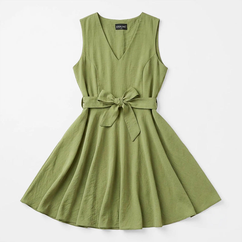 Vestido Con Cinto Para Mujer Mod. Barak Marca Sterling® Musgo Lisa G
