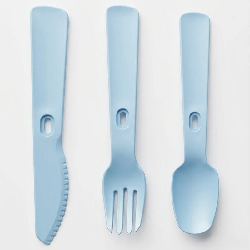 Set Cubiertos Portatil Cuchara+tenedor+cuchillo De Plastico Celeste 1819-24