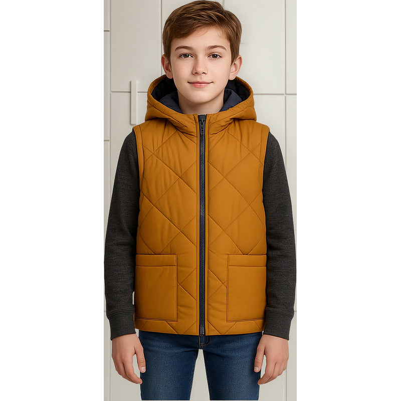 Chaleco Reversible Con Gorro Para Niño M.7397 Marca Mayoral® Azul Oscuro/mostaza Lisa 14