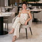 Conjunto Para Mujer Pantalón Palazzo+crop Top Marca Exotica® Beige Lunares M