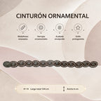 Cinturón Vaquero Boho Para Mujer Con Argollas Metálicas Marrón Oscuro Geométrico 104 Cm