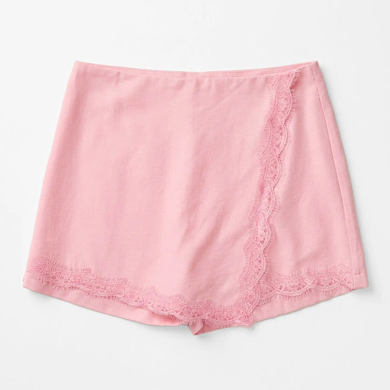 Falda Short Con Encaje Para Mujer 45-26 London Fashion® Rosa Lisa G