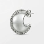 Aretes Arracada Media Luna Chunky Plateada Con Pedrería Plateado