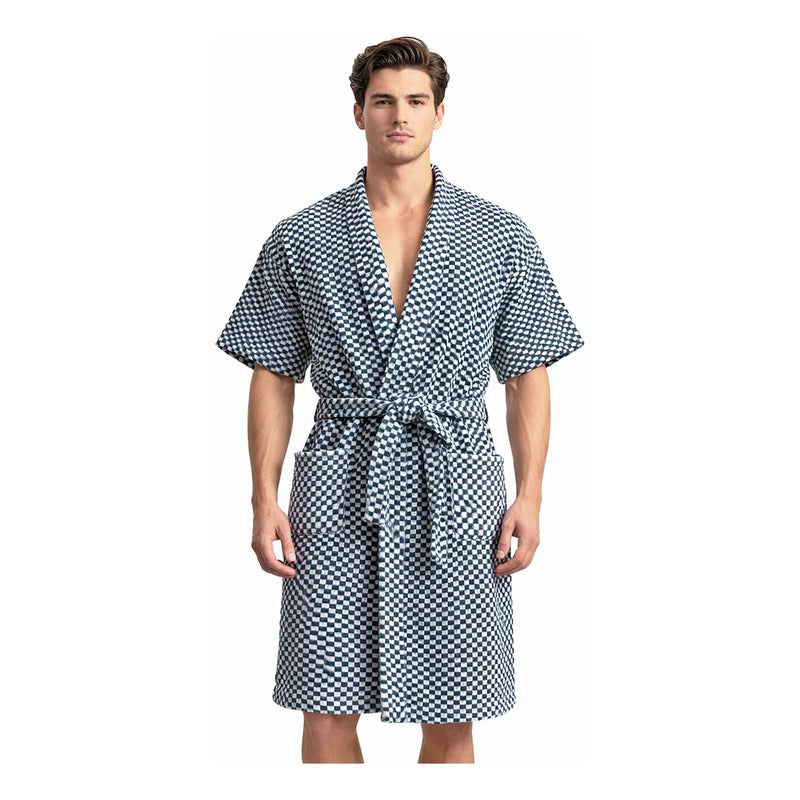 Bata Domino Suave Para Descanso / Baño Con Bolsillos Unisex Azul Dominó Unica