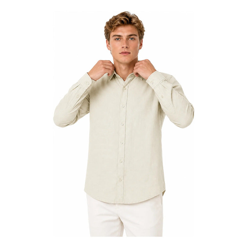 Camisa Lino Regular Fit Para Hombre Mod. Le2601 Roosevelt® Beige Lisa G