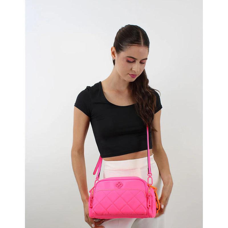 Bolso Crossbody Para Mujer Mod. Ji 2519 Jaime Ibiza® Rosa Neón Lisa Níquel Multicolor