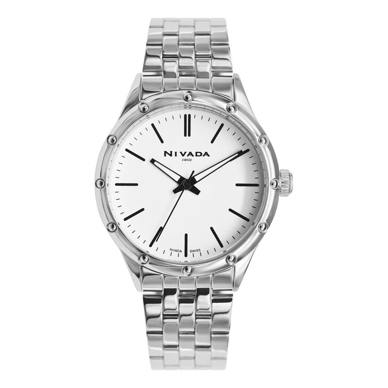 Reloj Para Hombre Np20341macbi Marca Nivada Swiss® Plateado Blanco