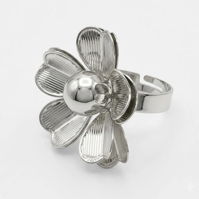 Anillo Margarita Texturizada Plateado Ajustable Para Mujer Plateado Unitalla