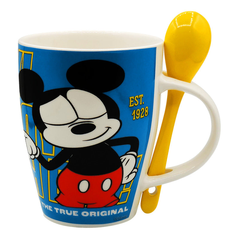 Taza De Porcelana 2pz Con Cuchara Diseño Animado 310ml
