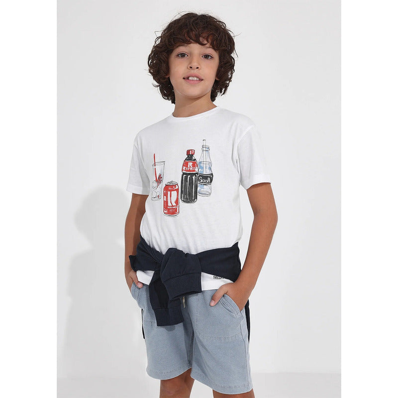 Playera Casual Cómoda Para Niño Mod.6082 Marca Mayoral® Blanco Soda 14 Años Lisa