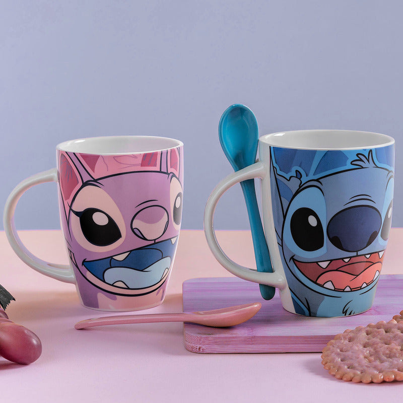 Taza De Porcelana 2pz Con Cuchara Diseño Animado 310ml