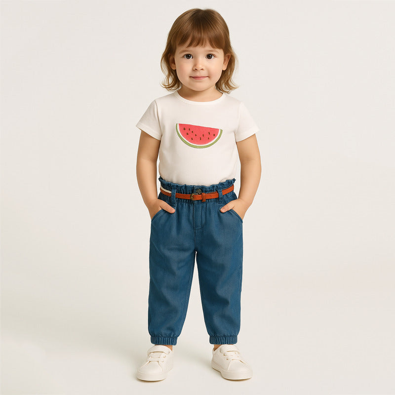 Pantalón De Niña Con Cinturón Mod.3552 Indigo Marca Mayoral® Índigo Liso 3 Años
