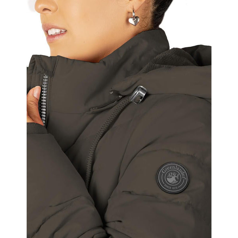 Chamarra Larga Capitonada Mujer Dw86-pol7088 Greenlander® Chocolate Ch Capitonado