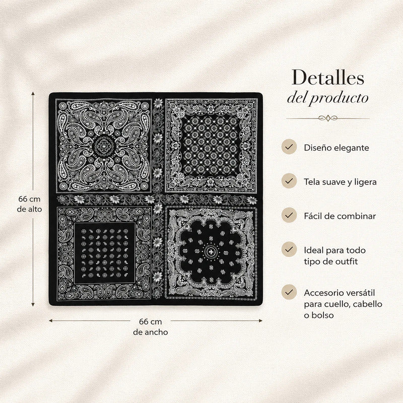Mascada Ejecutiva De Satín Cuadrada Fina Para Mujer Multicolor Boho Monocromo Unitalla