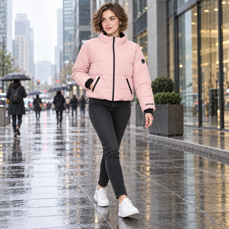 Chamarra Acolchada Para Mujer Mod. Dw90-pol9081 Greenlander® Rosa Ch Capitonado