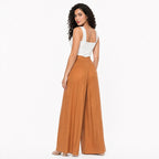 Pantalón Palazzo Lino Pierna Ancha Pg00677 Marca Ferriano® Camel Lisa Ch