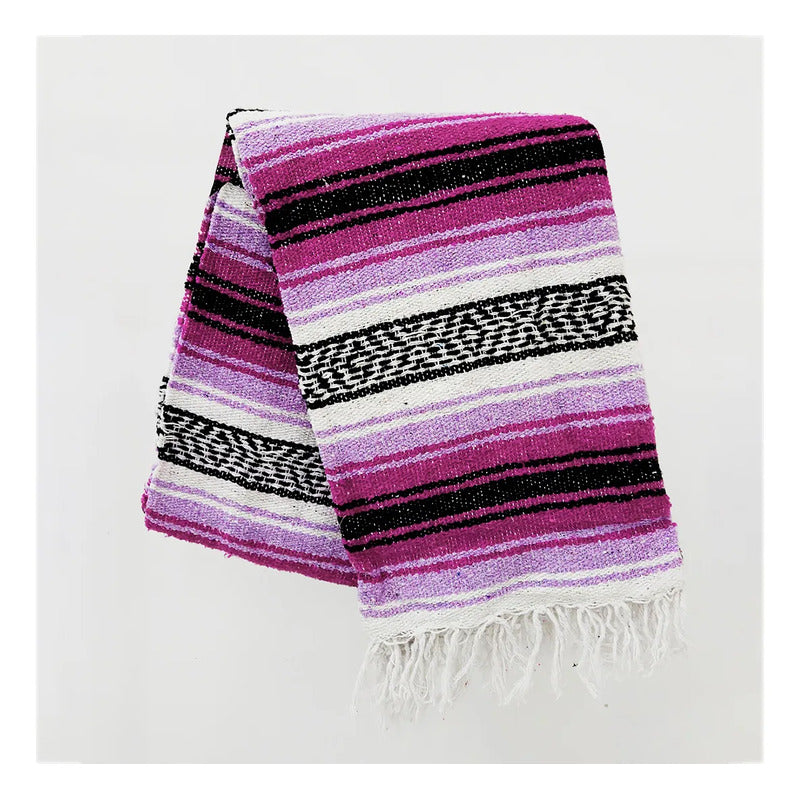 Falsa Artesanal 1.90m X 1.20m Cobija Multiusos Mexicana Geométrico 1 Kg Lila
