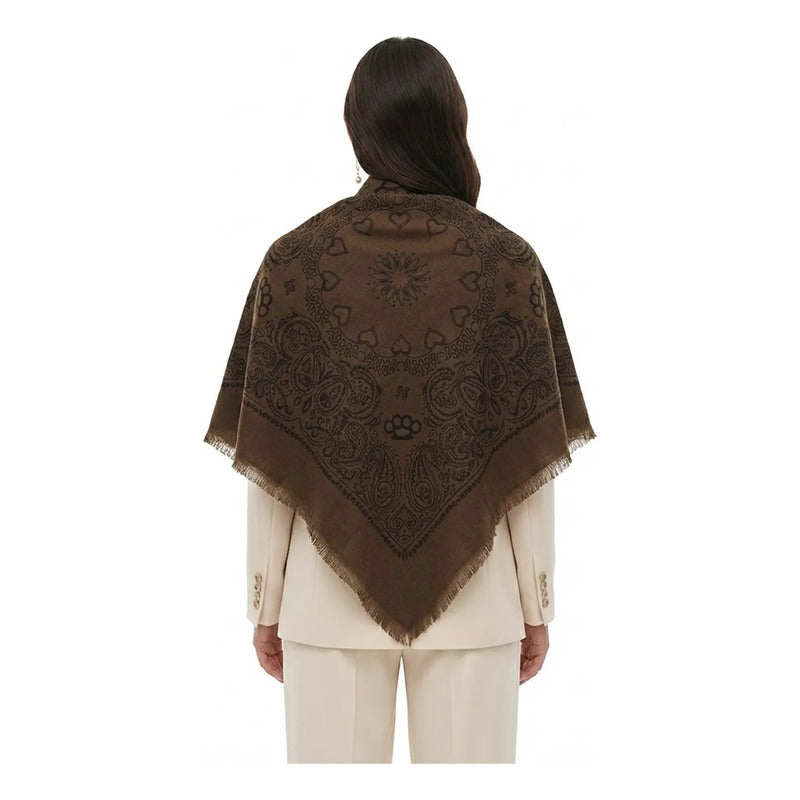 Chalina Chal Elegante Suave Para Mujer 130x130cm Marrón Geométrico Unitalla