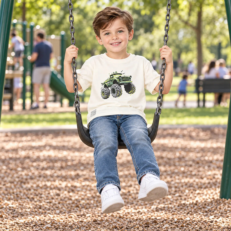 Playera Casual Para Niño Mod.3069 Marca Mayoral® Nata Monster Truck 3 Años Lisa