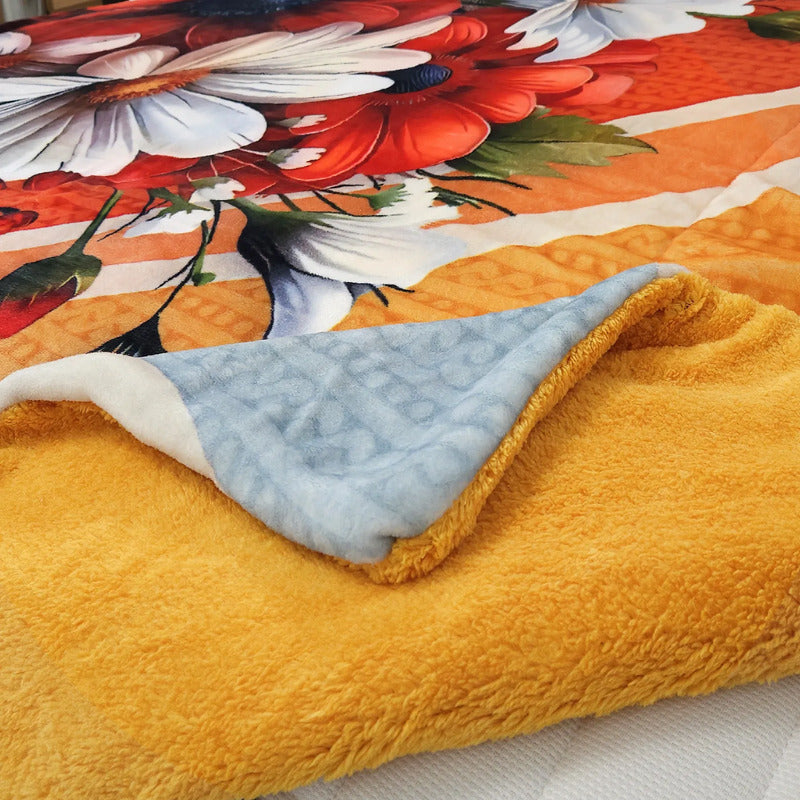 Edredón Jumbo De Borrega King Size 2.30mx2.40m Providencia® Margarita Multicolor