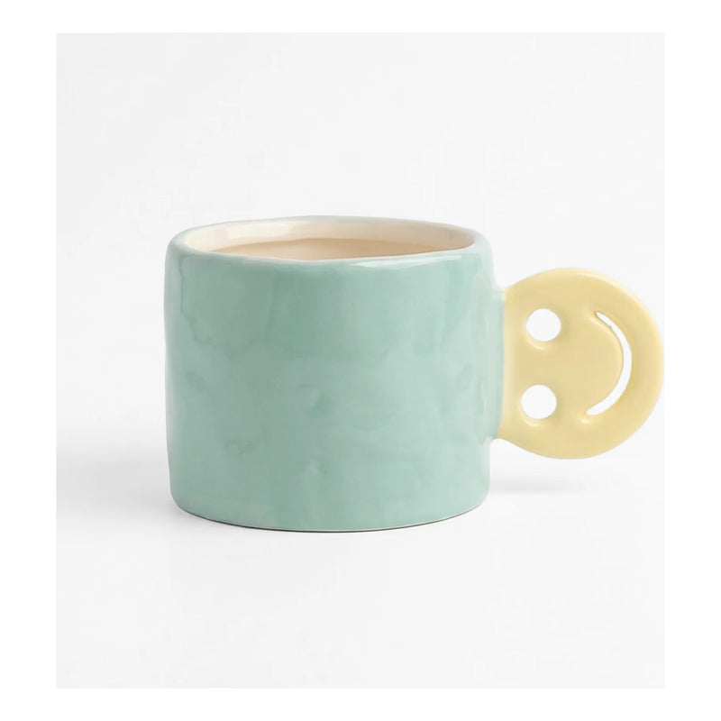 Taza Tarro De Cerámica Con Relieve Asa Con Forma Multicolor Happy 1784-46