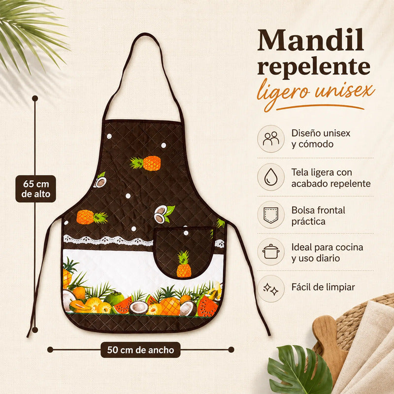 Mandil Delantal Ajustable Multiusos Repelente 65x50cm Marrón Frutos