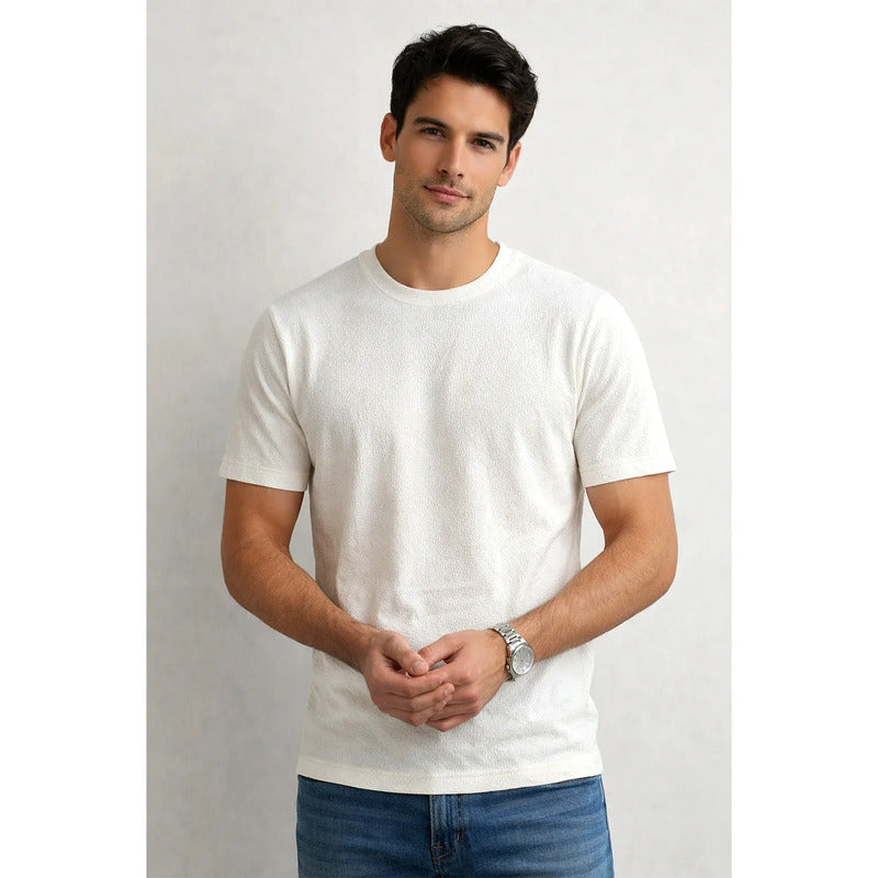 Playera Casual Para Hombre Texturizada A61302 Marca Bobois® Beige Ch Texturizado