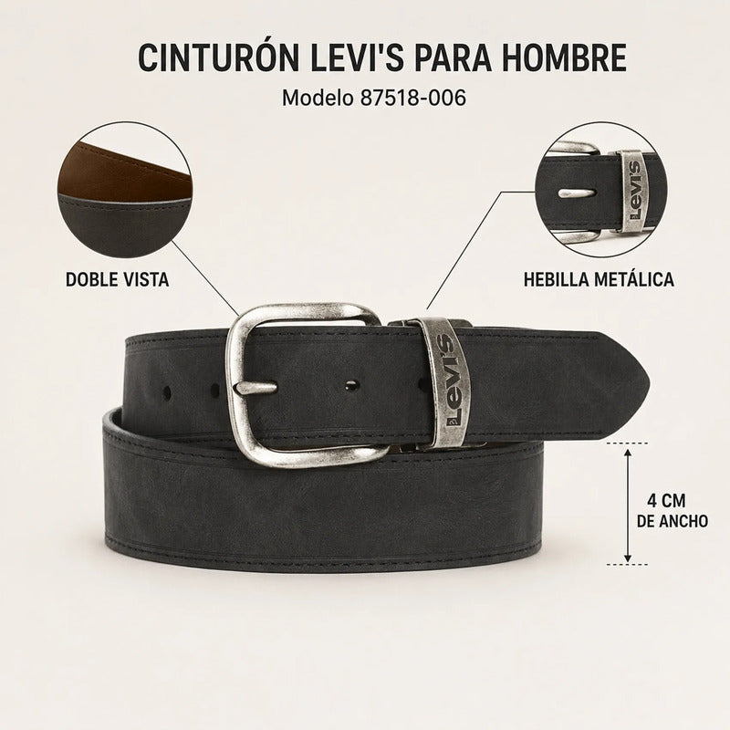 Cinturón Doble Vista Para Hombre 87518-0060 Marca Levi's® Negro Lisa 42
